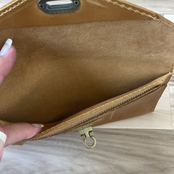 Leather wristlet wallet, saddle or mustard in color - Picture 3 of 7